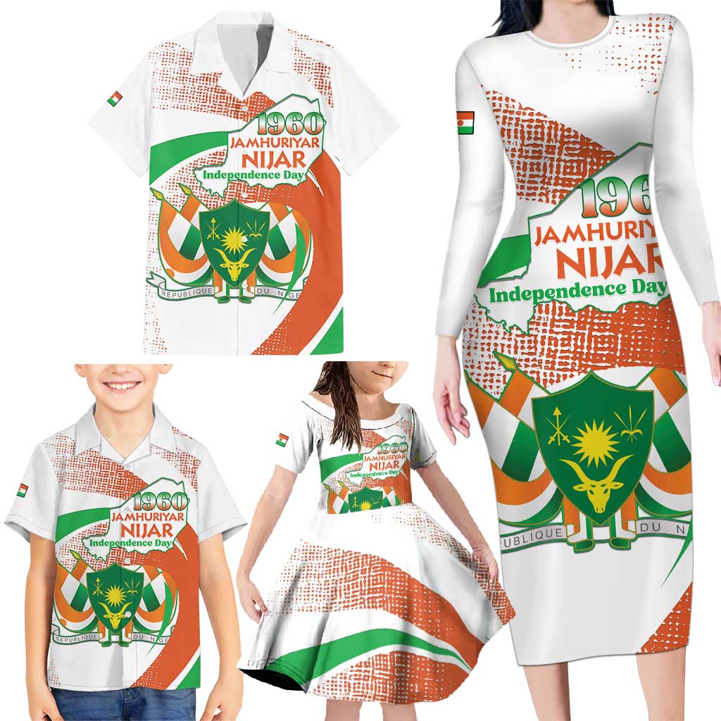 Personalised Niger Family Matching Long Sleeve Bodycon Dress and Hawaiian Shirt 1960 Jamhuriyar Nijar Independence Day