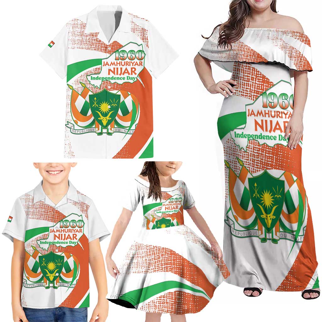 Personalised Niger Family Matching Off Shoulder Maxi Dress and Hawaiian Shirt 1960 Jamhuriyar Nijar Independence Day