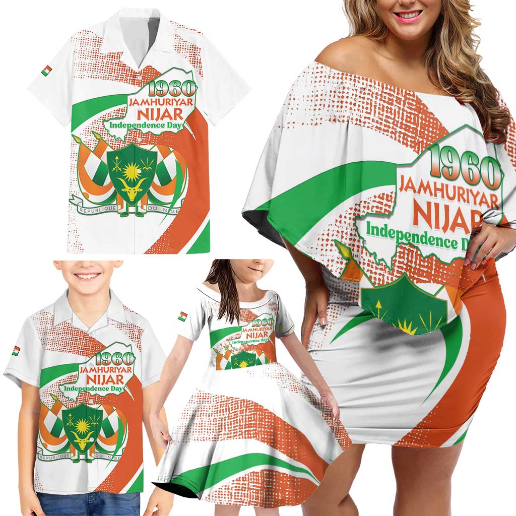 Personalised Niger Family Matching Off Shoulder Short Dress and Hawaiian Shirt 1960 Jamhuriyar Nijar Independence Day
