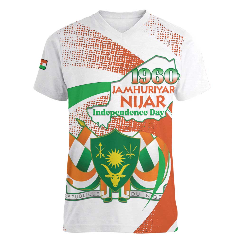 Personalised Niger Women V-Neck T-Shirt 1960 Jamhuriyar Nijar Independence Day