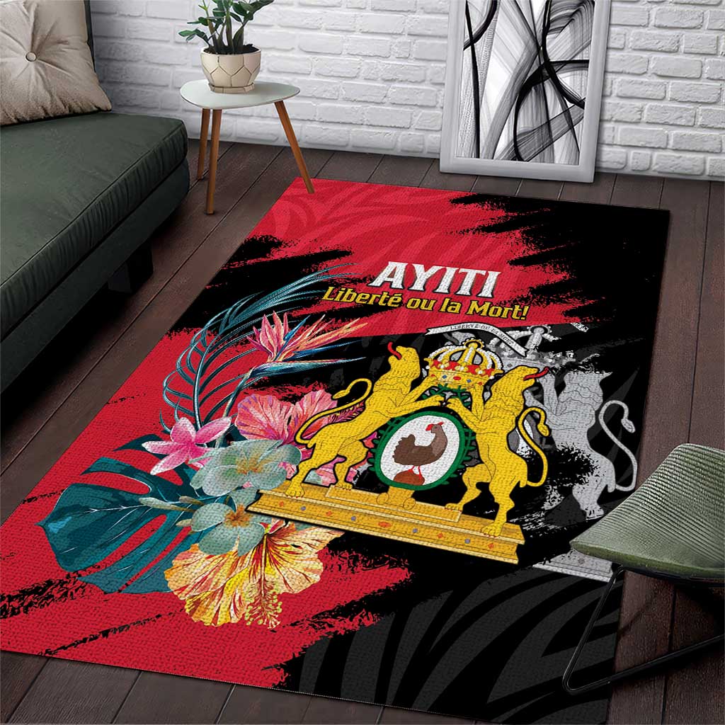 First Empire of Haiti Area Rug Haitian Coat Of Arms 1804-1806 Tropical Flowers