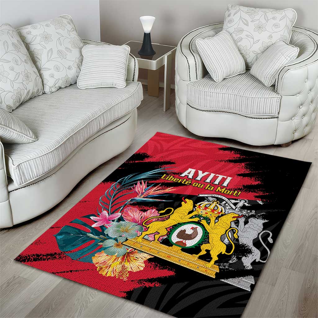 First Empire of Haiti Area Rug Haitian Coat Of Arms 1804-1806 Tropical Flowers