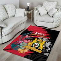 First Empire of Haiti Area Rug Haitian Coat Of Arms 1804-1806 Tropical Flowers