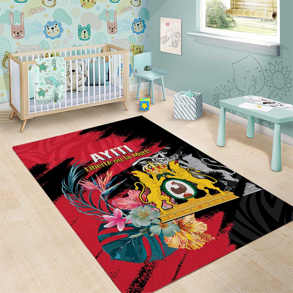 First Empire of Haiti Area Rug Haitian Coat Of Arms 1804-1806 Tropical Flowers