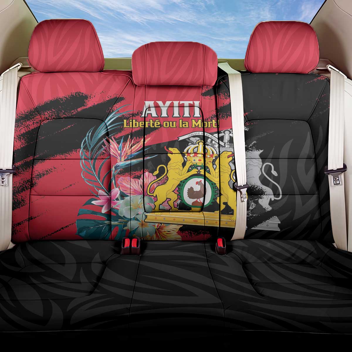 First Empire of Haiti Back Car Seat Cover Haitian Coat Of Arms 1804-1806 Tropical Flowers