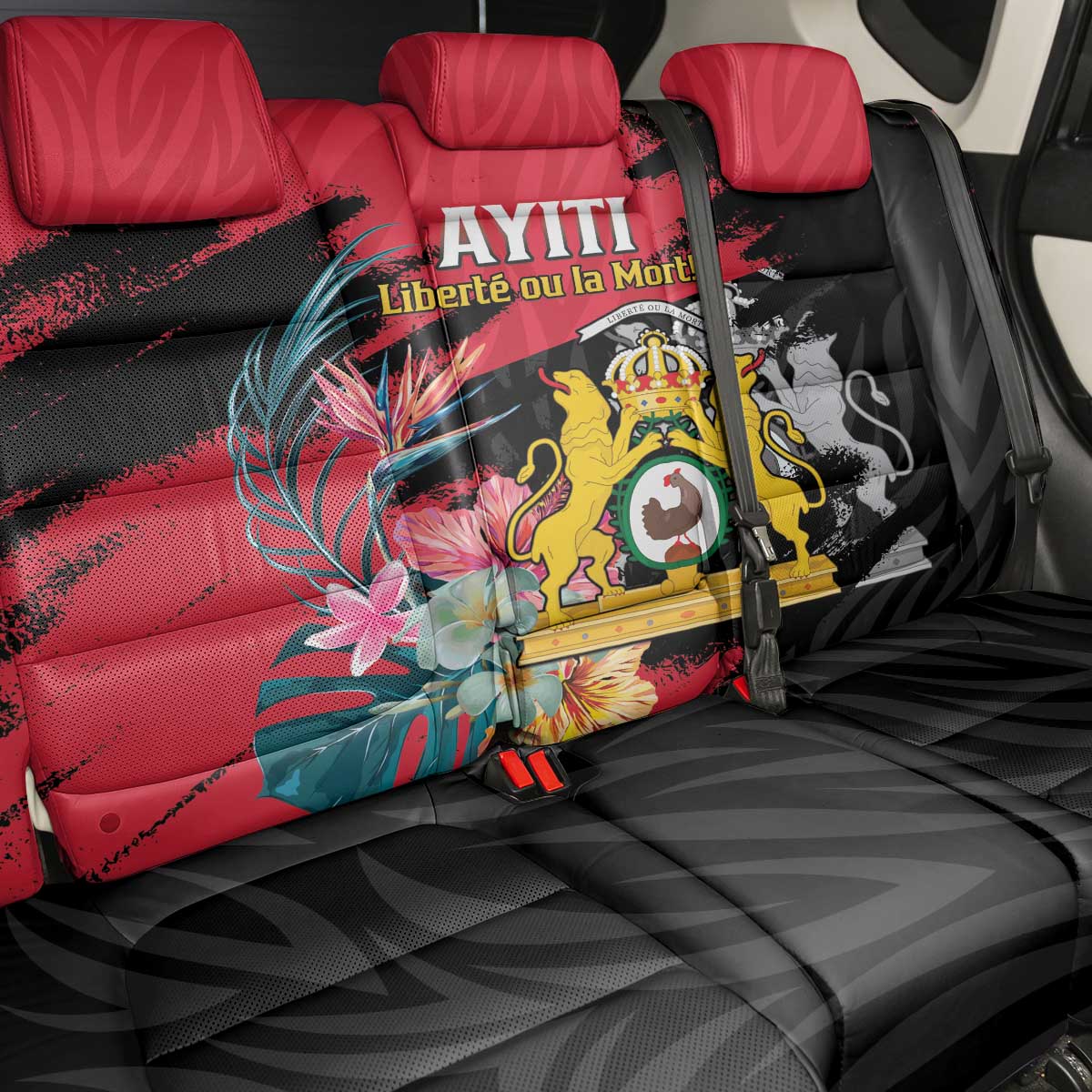 First Empire of Haiti Back Car Seat Cover Haitian Coat Of Arms 1804-1806 Tropical Flowers