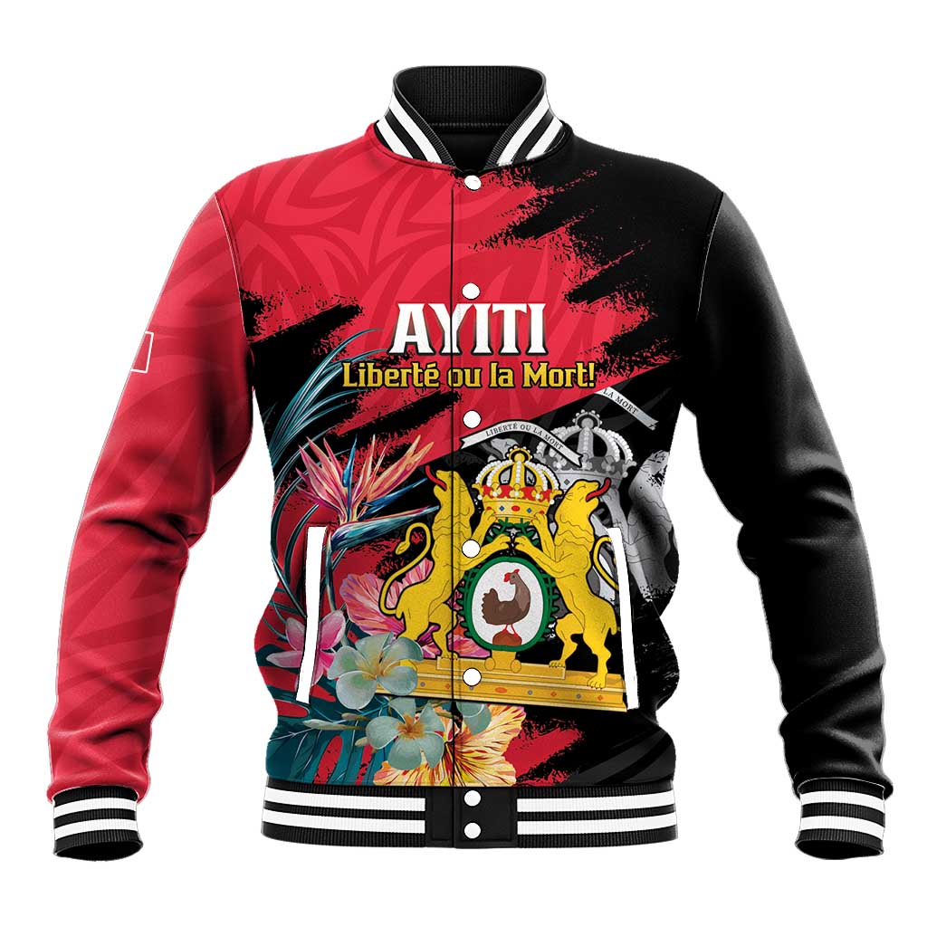 Personalised First Empire of Haiti Baseball Jacket Haitian Coat Of Arms 1804-1806 Tropical Flowers