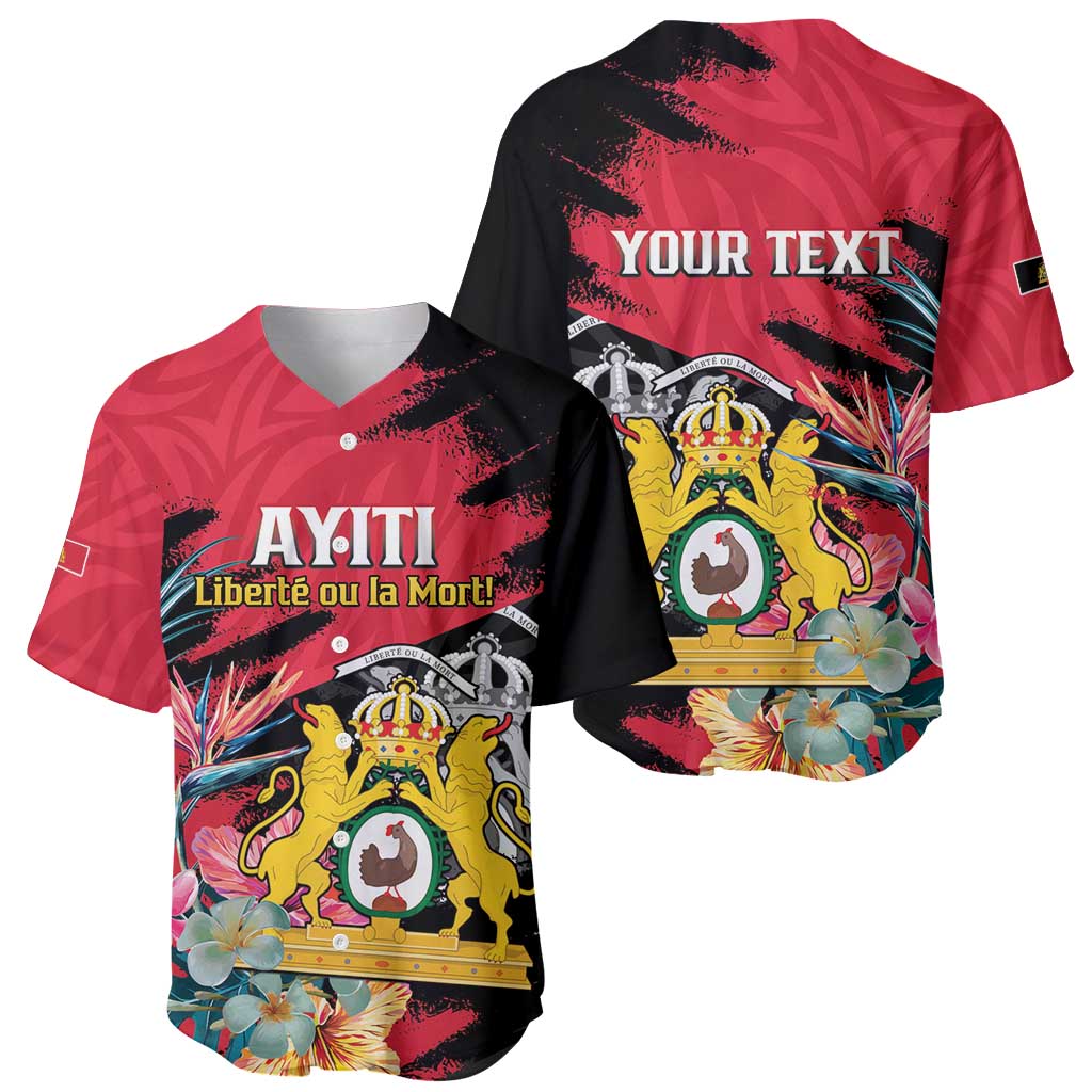 Personalised First Empire of Haiti Baseball Jersey Haitian Coat Of Arms 1804-1806 Tropical Flowers