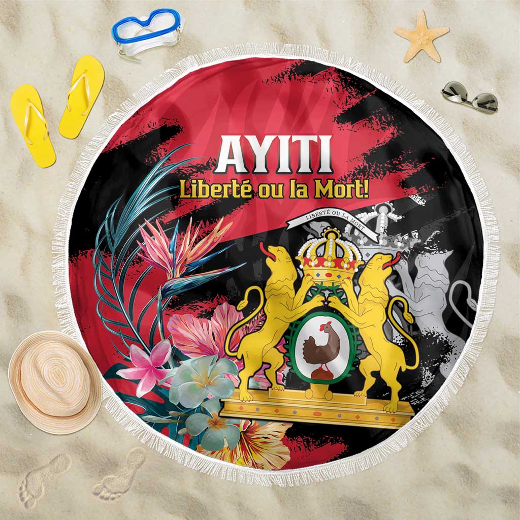 First Empire of Haiti Beach Blanket Haitian Coat Of Arms 1804-1806 Tropical Flowers