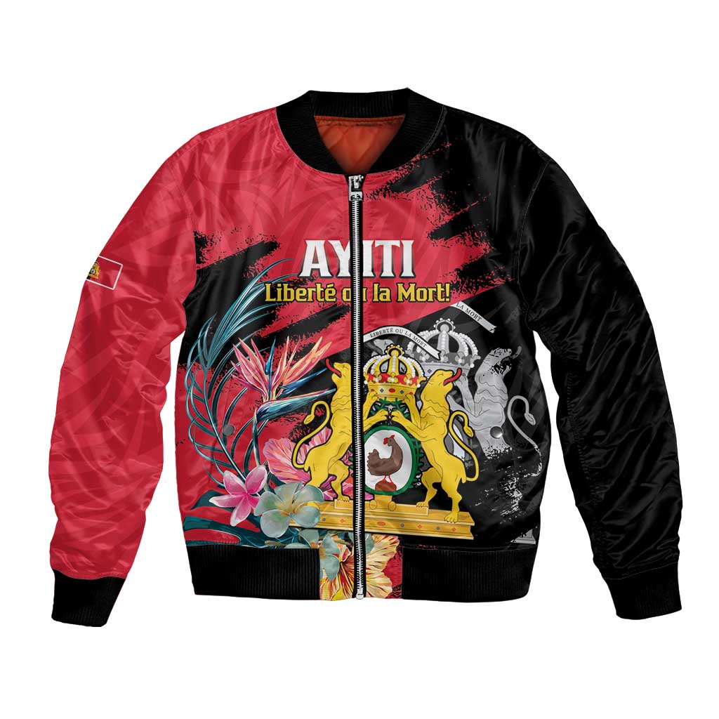 Personalised First Empire of Haiti Bomber Jacket Haitian Coat Of Arms 1804-1806 Tropical Flowers