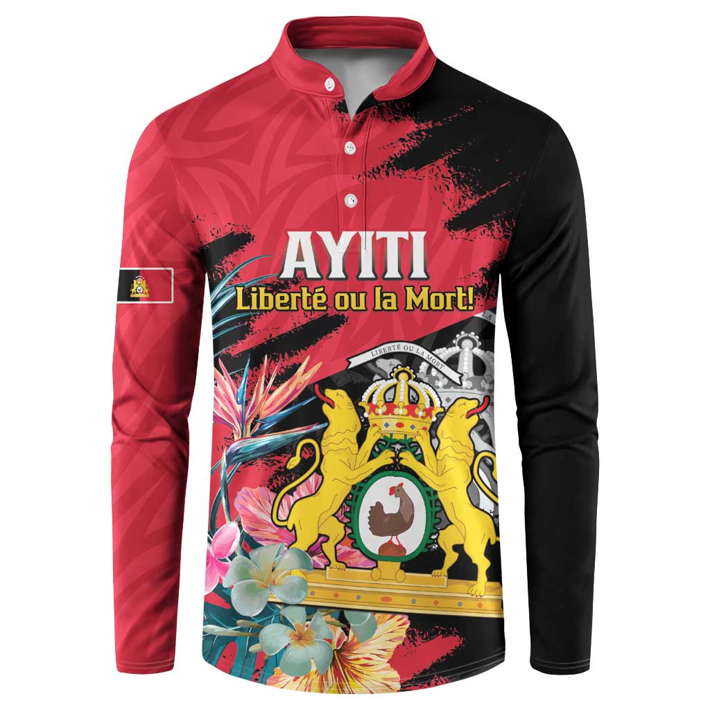 Personalised First Empire of Haiti Button Sweatshirt Haitian Coat Of Arms 1804-1806 Tropical Flowers