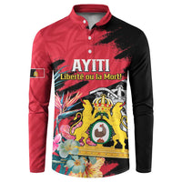 Personalised First Empire of Haiti Button Sweatshirt Haitian Coat Of Arms 1804-1806 Tropical Flowers