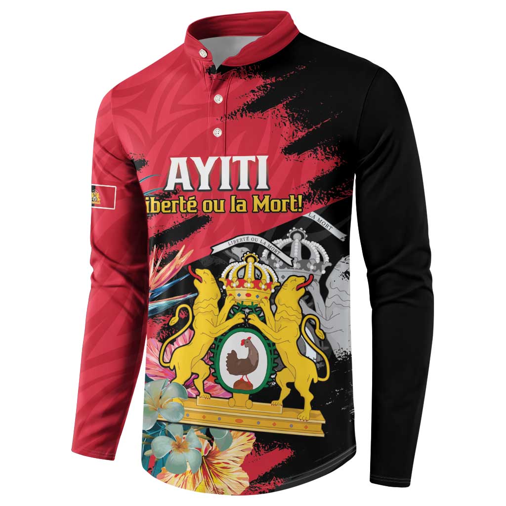 Personalised First Empire of Haiti Button Sweatshirt Haitian Coat Of Arms 1804-1806 Tropical Flowers
