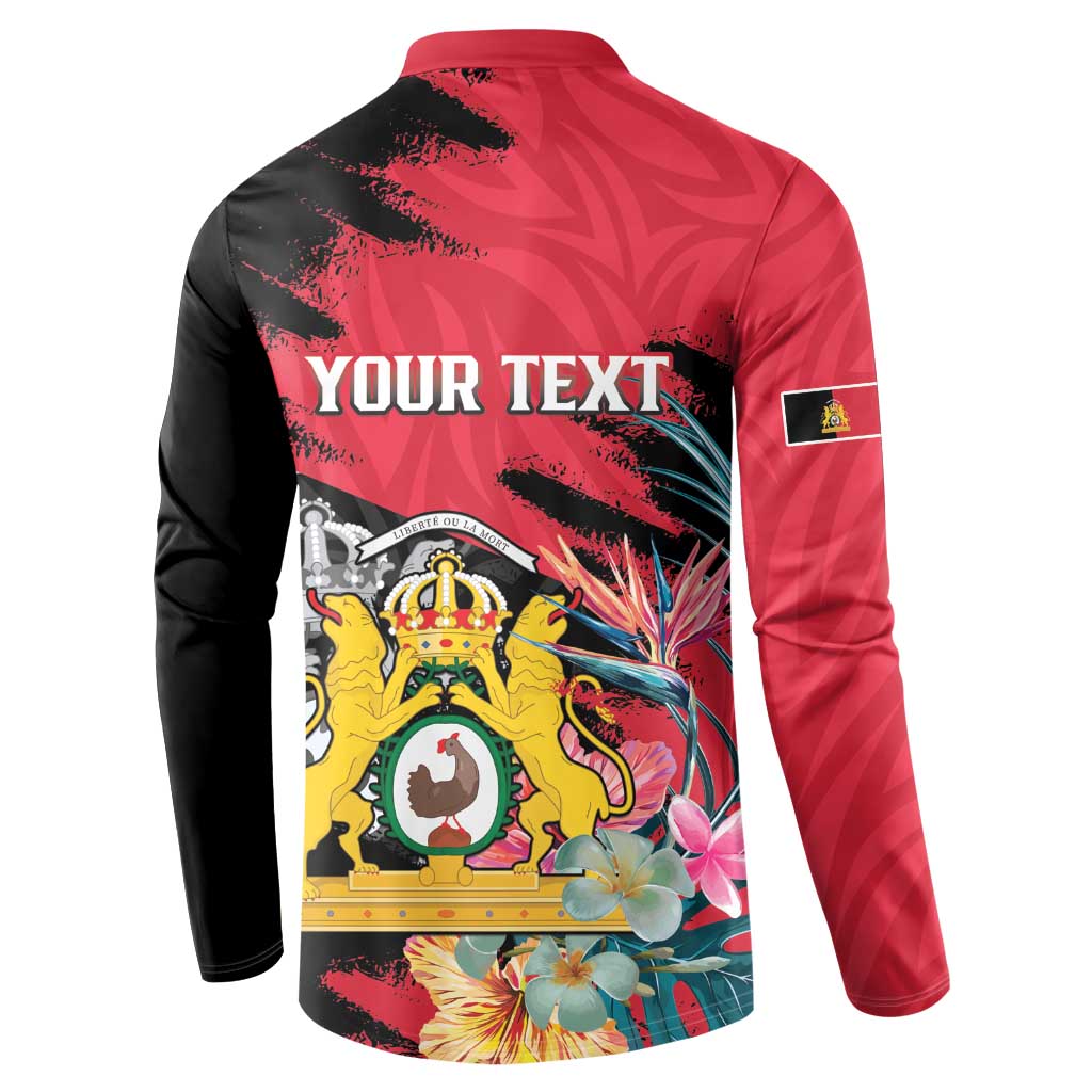 Personalised First Empire of Haiti Button Sweatshirt Haitian Coat Of Arms 1804-1806 Tropical Flowers