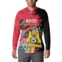Personalised First Empire of Haiti Button Sweatshirt Haitian Coat Of Arms 1804-1806 Tropical Flowers