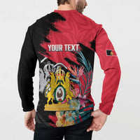 Personalised First Empire of Haiti Button Sweatshirt Haitian Coat Of Arms 1804-1806 Tropical Flowers