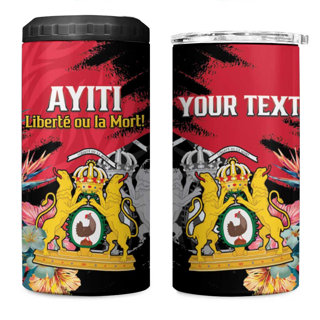 Personalised First Empire of Haiti 4 in 1 Can Cooler Tumbler Haitian Coat Of Arms 1804-1806 Tropical Flowers