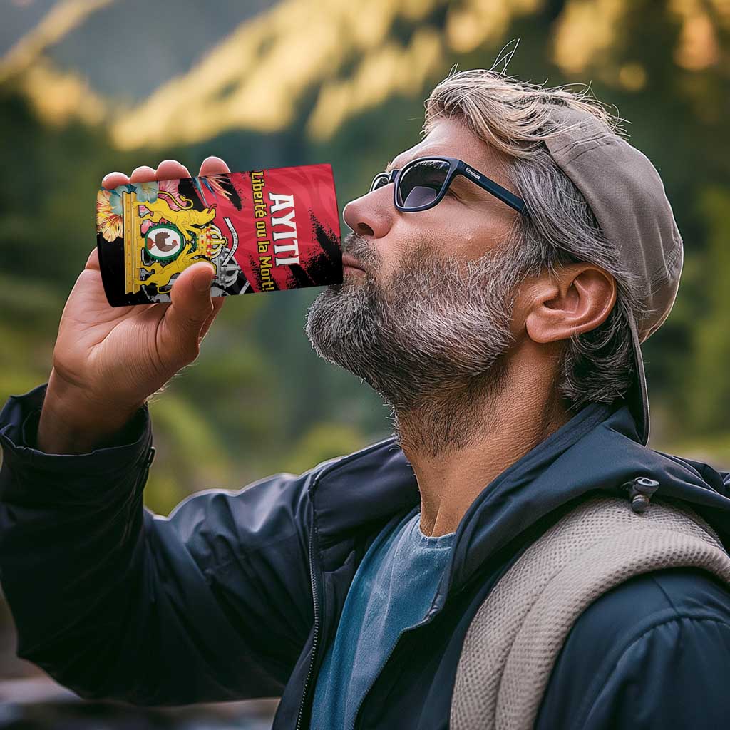 Personalised First Empire of Haiti 4 in 1 Can Cooler Tumbler Haitian Coat Of Arms 1804-1806 Tropical Flowers