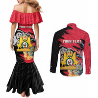 Personalised First Empire of Haiti Couples Matching Mermaid Dress and Long Sleeve Button Shirt Haitian Coat Of Arms 1804-1806 Tropical Flowers