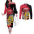 Personalised First Empire of Haiti Couples Matching Off The Shoulder Long Sleeve Dress and Long Sleeve Button Shirt Haitian Coat Of Arms 1804-1806 Tropical Flowers