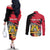 Personalised First Empire of Haiti Couples Matching Off The Shoulder Long Sleeve Dress and Long Sleeve Button Shirt Haitian Coat Of Arms 1804-1806 Tropical Flowers
