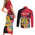 Personalised First Empire of Haiti Couples Matching Short Sleeve Bodycon Dress and Long Sleeve Button Shirt Haitian Coat Of Arms 1804-1806 Tropical Flowers