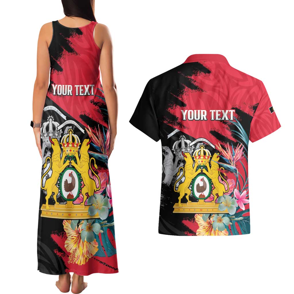 Personalised First Empire of Haiti Couples Matching Tank Maxi Dress and Hawaiian Shirt Haitian Coat Of Arms 1804-1806 Tropical Flowers