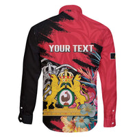 Personalised First Empire of Haiti Family Matching Long Sleeve Bodycon Dress and Hawaiian Shirt Haitian Coat Of Arms 1804-1806 Tropical Flowers