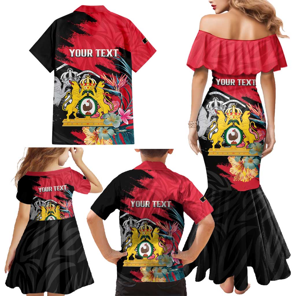 Personalised First Empire of Haiti Family Matching Mermaid Dress and Hawaiian Shirt Haitian Coat Of Arms 1804-1806 Tropical Flowers