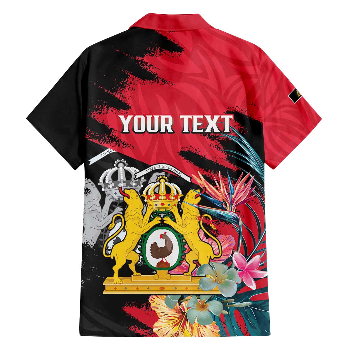 Personalised First Empire of Haiti Family Matching Off The Shoulder Long Sleeve Dress and Hawaiian Shirt Haitian Coat Of Arms 1804-1806 Tropical Flowers