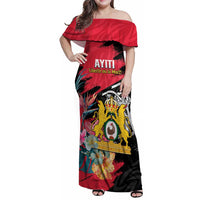 Personalised First Empire of Haiti Family Matching Off Shoulder Maxi Dress and Hawaiian Shirt Haitian Coat Of Arms 1804-1806 Tropical Flowers