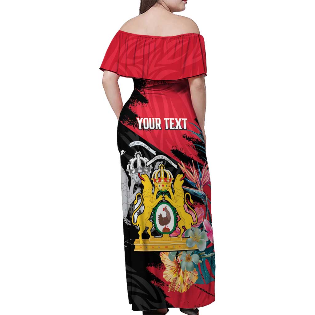 Personalised First Empire of Haiti Family Matching Off Shoulder Maxi Dress and Hawaiian Shirt Haitian Coat Of Arms 1804-1806 Tropical Flowers