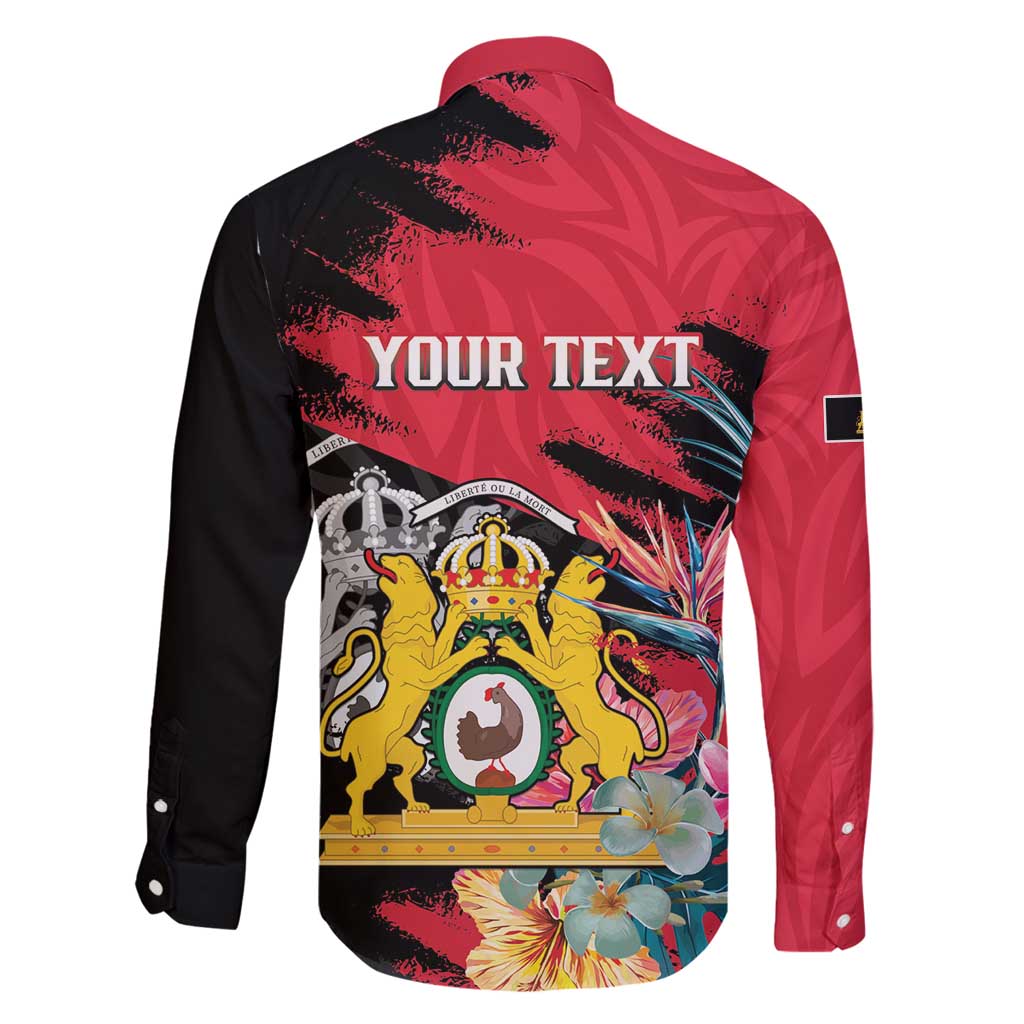 Personalised First Empire of Haiti Family Matching Off Shoulder Short Dress and Hawaiian Shirt Haitian Coat Of Arms 1804-1806 Tropical Flowers