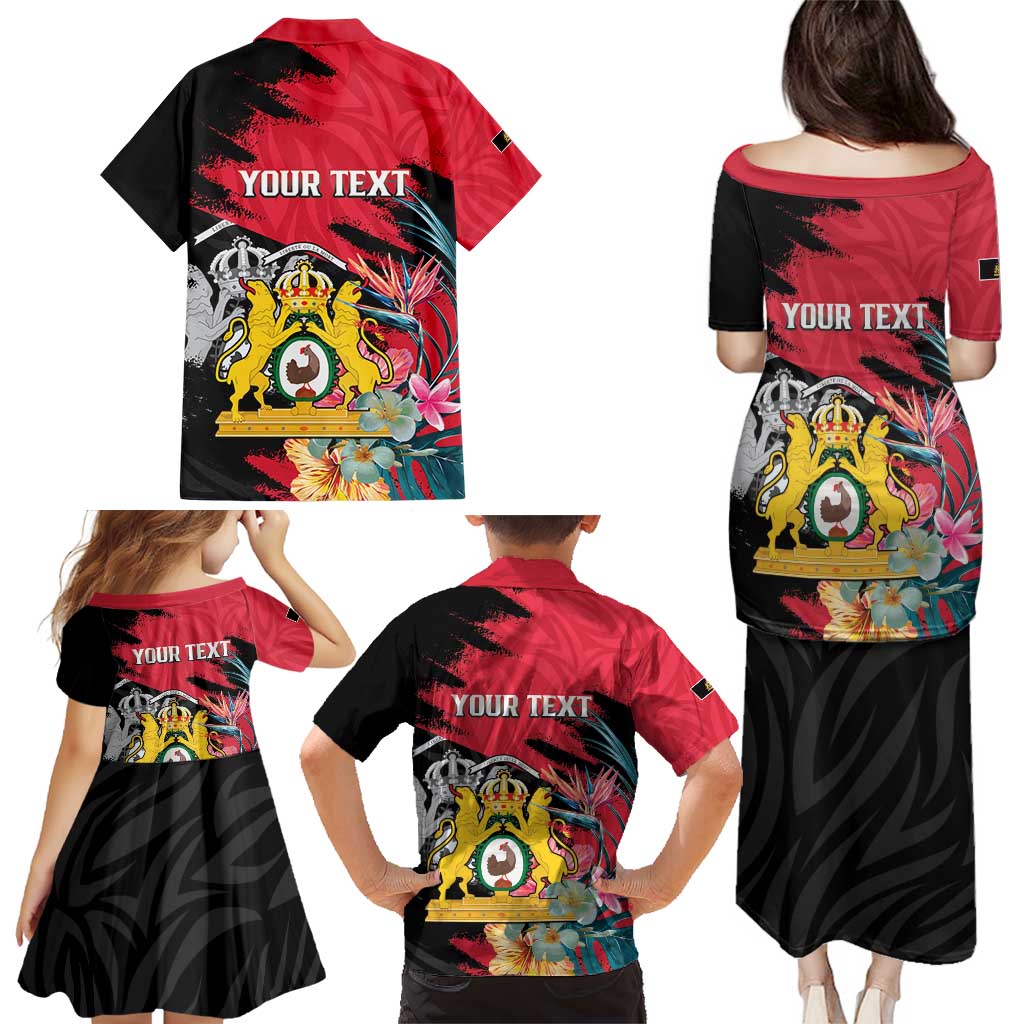 Personalised First Empire of Haiti Family Matching Puletasi and Hawaiian Shirt Haitian Coat Of Arms 1804-1806 Tropical Flowers