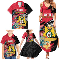 Personalised First Empire of Haiti Family Matching Summer Maxi Dress and Hawaiian Shirt Haitian Coat Of Arms 1804-1806 Tropical Flowers