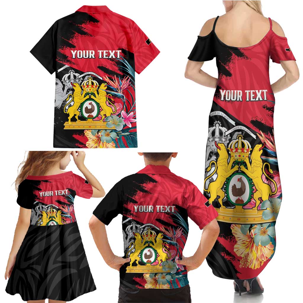 Personalised First Empire of Haiti Family Matching Summer Maxi Dress and Hawaiian Shirt Haitian Coat Of Arms 1804-1806 Tropical Flowers