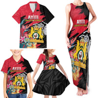 Personalised First Empire of Haiti Family Matching Tank Maxi Dress and Hawaiian Shirt Haitian Coat Of Arms 1804-1806 Tropical Flowers