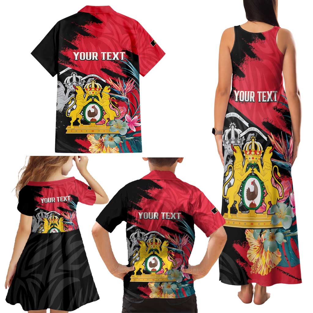 Personalised First Empire of Haiti Family Matching Tank Maxi Dress and Hawaiian Shirt Haitian Coat Of Arms 1804-1806 Tropical Flowers