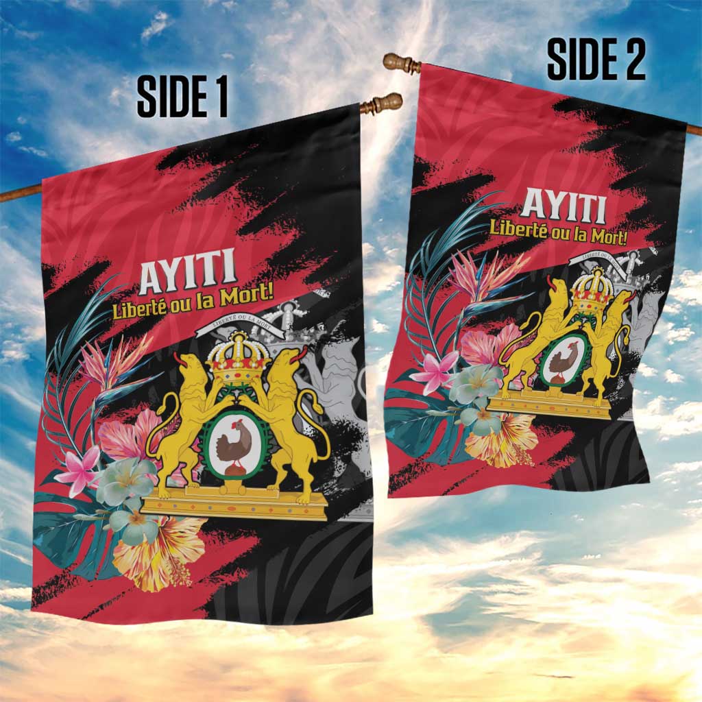 First Empire of Haiti Garden Flag Haitian Coat Of Arms 1804-1806 Tropical Flowers