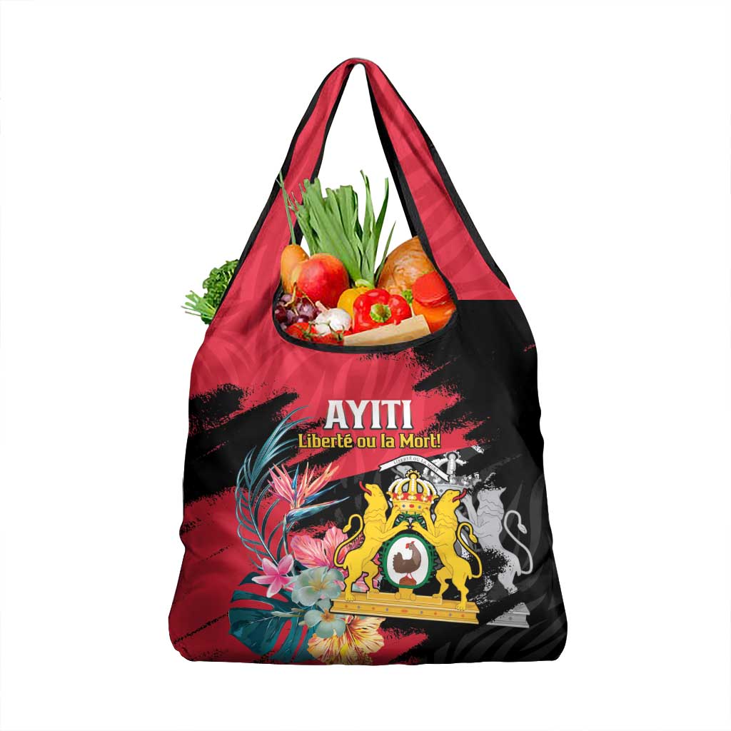 First Empire of Haiti Grocery Bag Haitian Coat Of Arms 1804-1806 Tropical Flowers