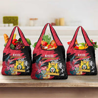 First Empire of Haiti Grocery Bag Haitian Coat Of Arms 1804-1806 Tropical Flowers