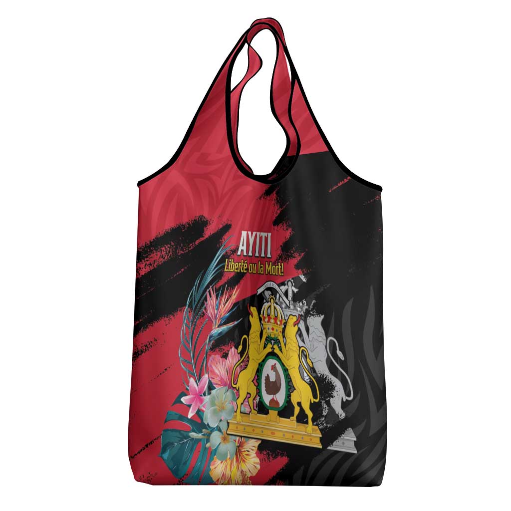 First Empire of Haiti Grocery Bag Haitian Coat Of Arms 1804-1806 Tropical Flowers