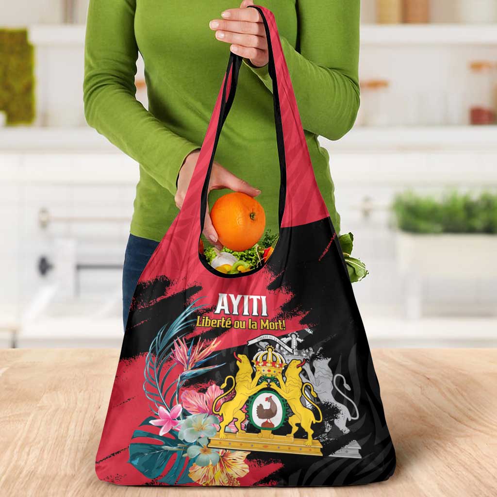 First Empire of Haiti Grocery Bag Haitian Coat Of Arms 1804-1806 Tropical Flowers