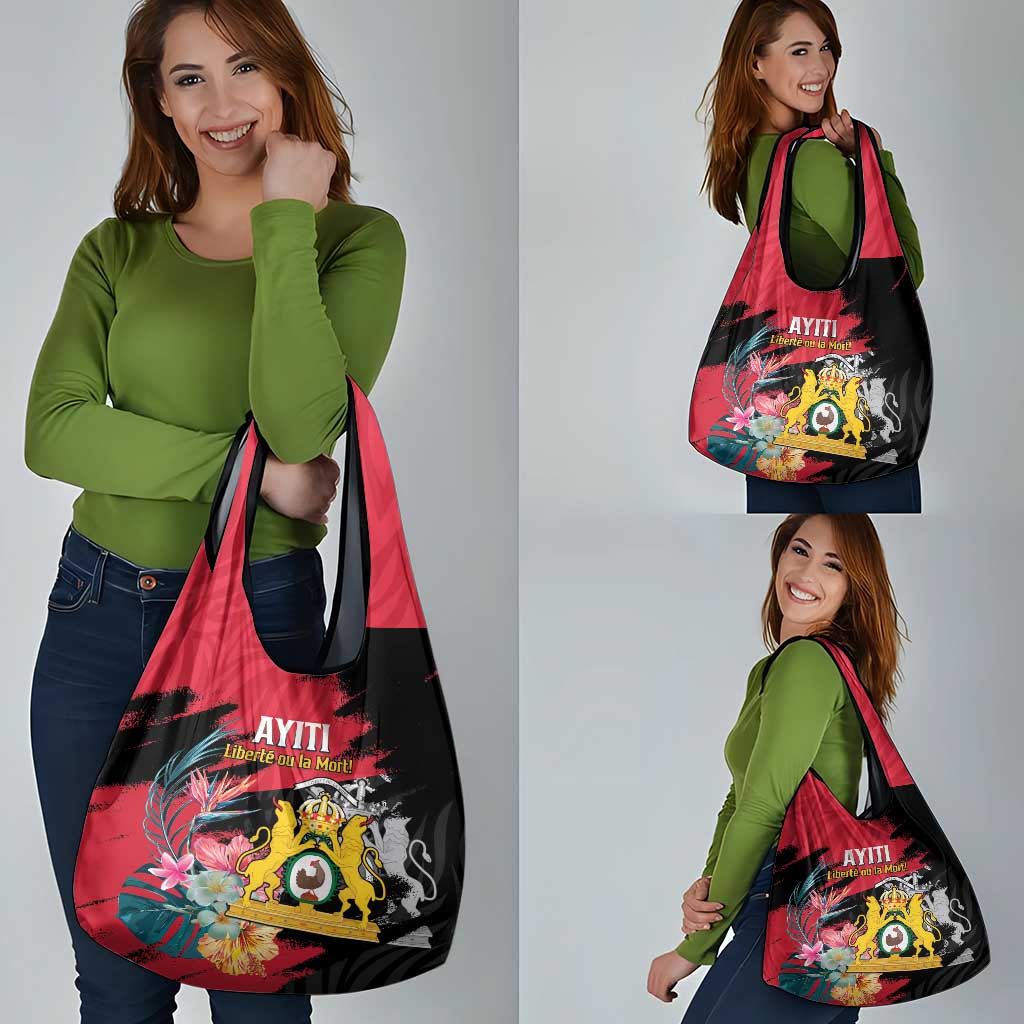 First Empire of Haiti Grocery Bag Haitian Coat Of Arms 1804-1806 Tropical Flowers