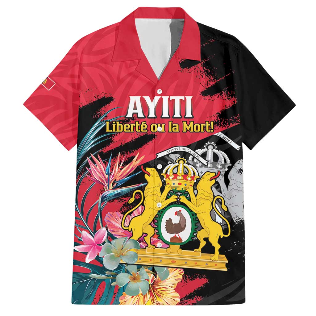 Personalised First Empire of Haiti Hawaiian Shirt Haitian Coat Of Arms 1804-1806 Tropical Flowers