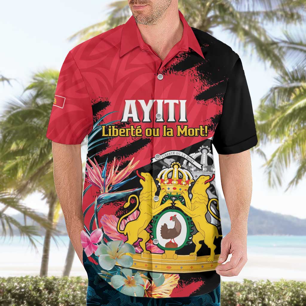 Personalised First Empire of Haiti Hawaiian Shirt Haitian Coat Of Arms 1804-1806 Tropical Flowers