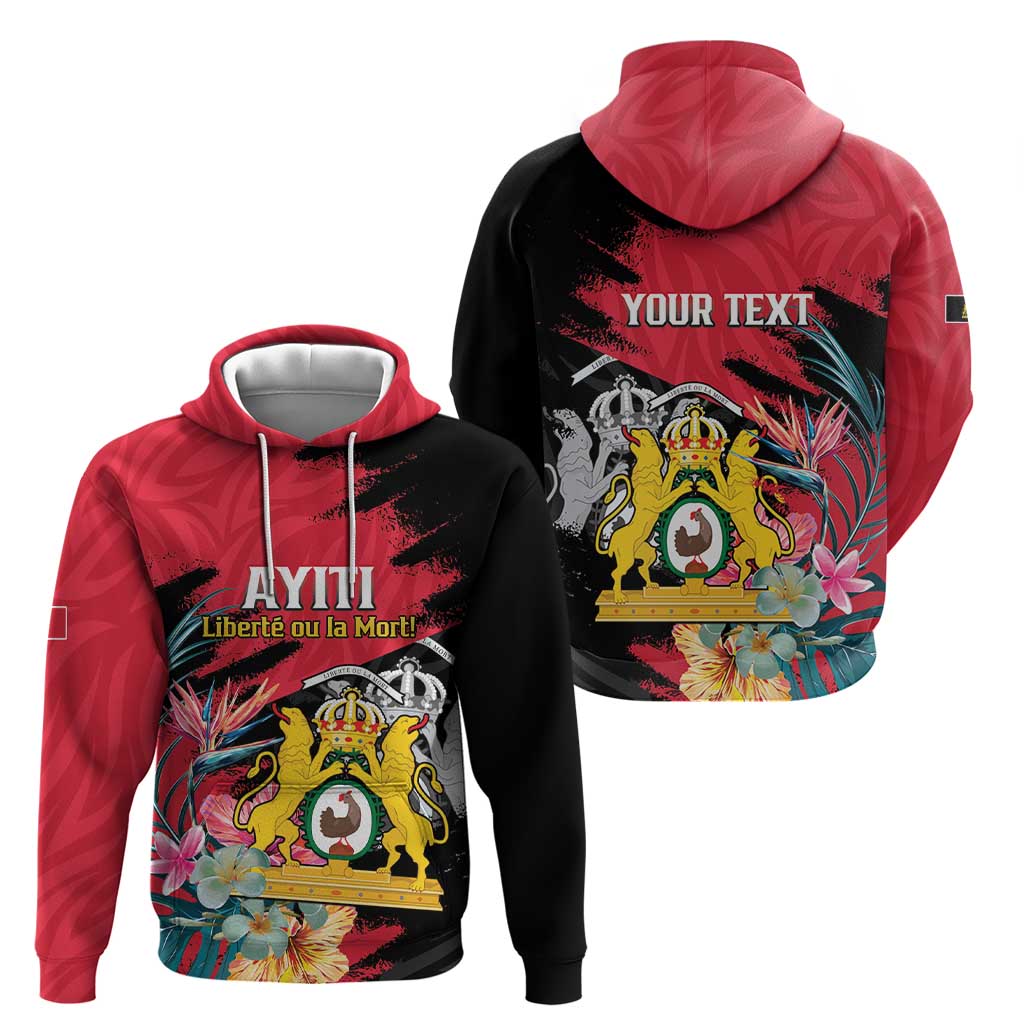 Personalised First Empire of Haiti Hoodie Haitian Coat Of Arms 1804-1806 Tropical Flowers