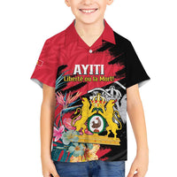 Personalised First Empire of Haiti Kid Hawaiian Shirt Haitian Coat Of Arms 1804-1806 Tropical Flowers