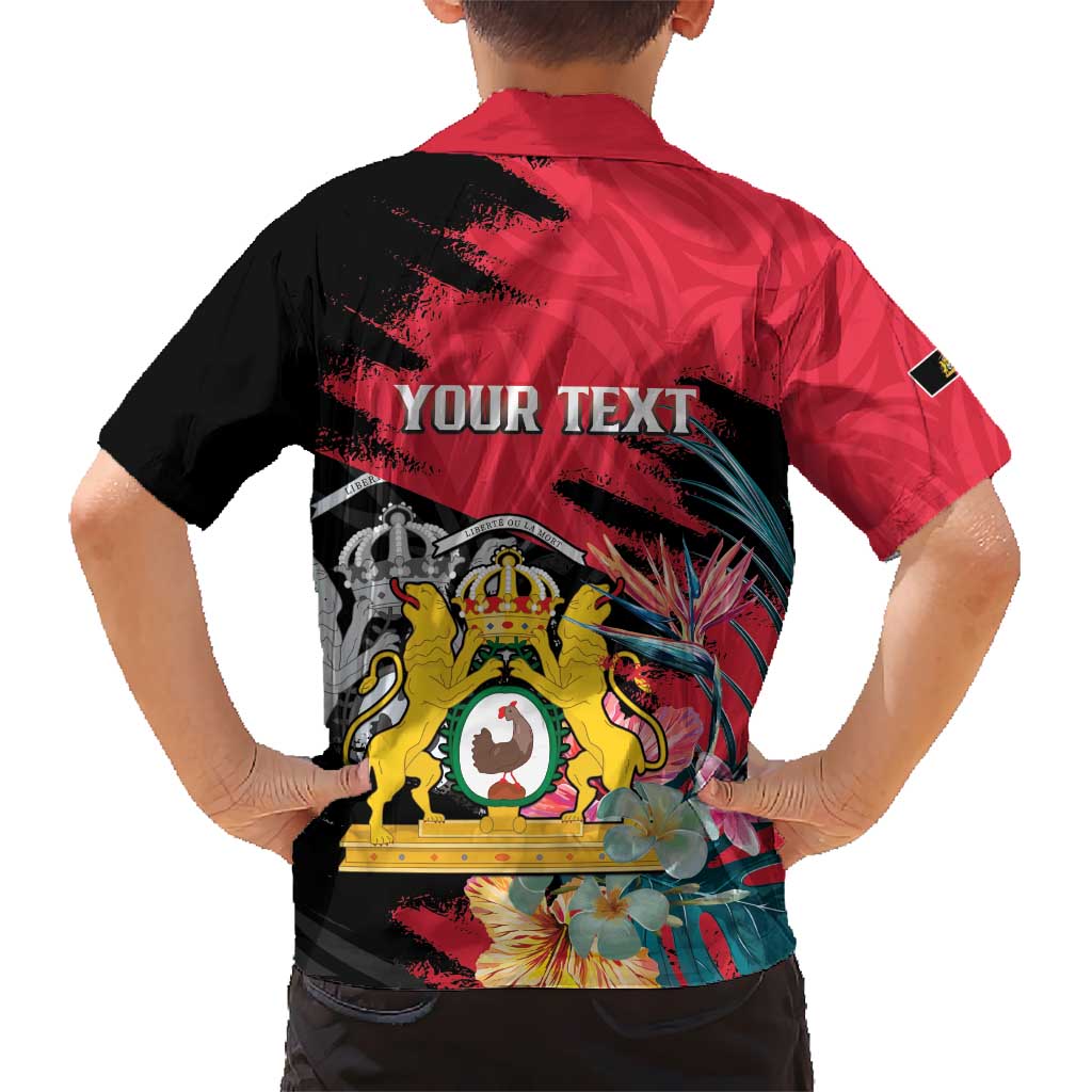 Personalised First Empire of Haiti Kid Hawaiian Shirt Haitian Coat Of Arms 1804-1806 Tropical Flowers