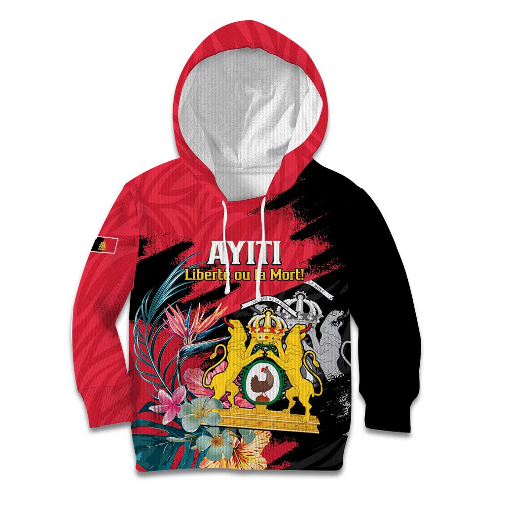 Personalised First Empire of Haiti Kid Hoodie Haitian Coat Of Arms 1804-1806 Tropical Flowers